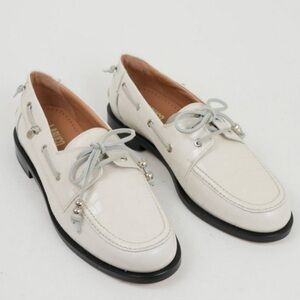 Labucq Nelson Boat Shoe in Ivory Crocco, SIZE 8 US
